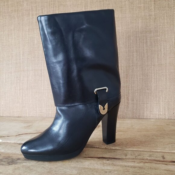 Gianfranco Ferré Black Leather High Heel Fur Lined Fold Over Moto Boots EU 37 - Picture 13 of 15